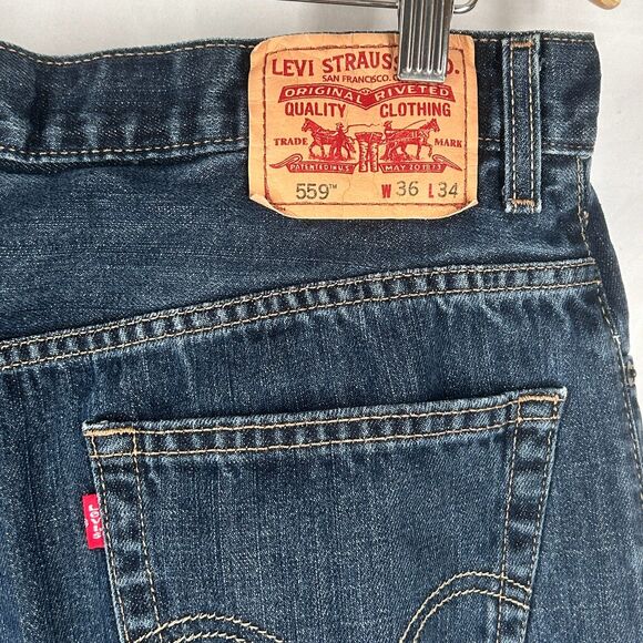 NEW Levi 559 Jeans W 36 L 34 Blue Denim Relaxed Straight Leg Mens Deep Pockets - Picture 10 of 10